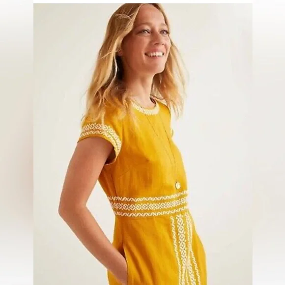 Boden - Laura Linen Embroidered Dress Sz 6L - Picture 9 of 13